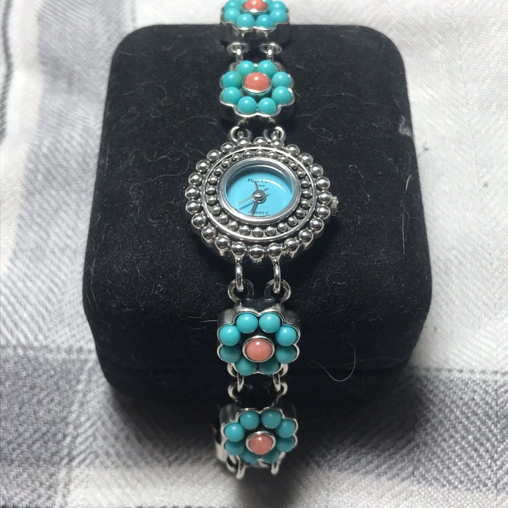Turquoise flower stone watch silver new